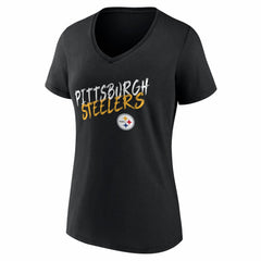 Women's Hustle Personalized Name & Number V-Neck T-Shirt - Pittsburgh Steelers
