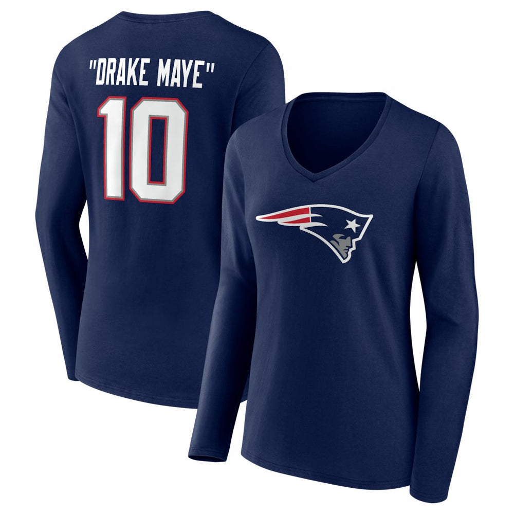 Drake Maye Women's Nickname V-Neck Long Sleeve T-Shirt - New England Patriots