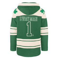 NHL Kelly Green Jeremy Swayman Boston Bruins '47 St. Patrick's Day Player Name & Number Lacer Pullover Hoodie