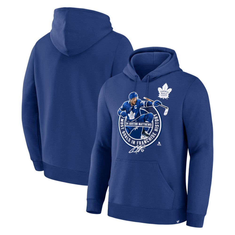 NHL Blue Auston Matthews Toronto Maple Leafs Most Goals in Franchise History Hoodie