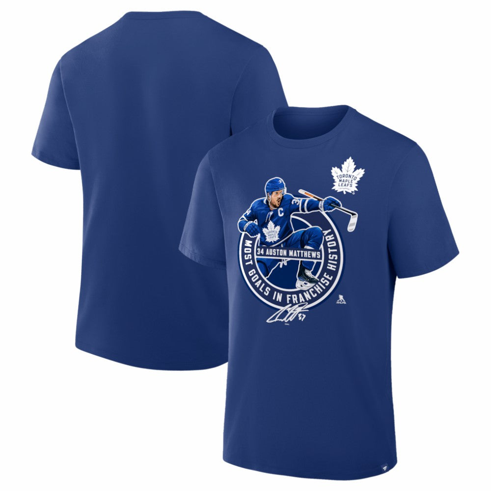 NHL Blue Auston Matthews Toronto Maple Leafs Most Goals in Franchise History T-Shirt