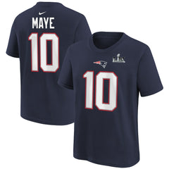 Drake Maye Youth Super Bowl LX Patch Name & Number T-Shirt - New England Patriots