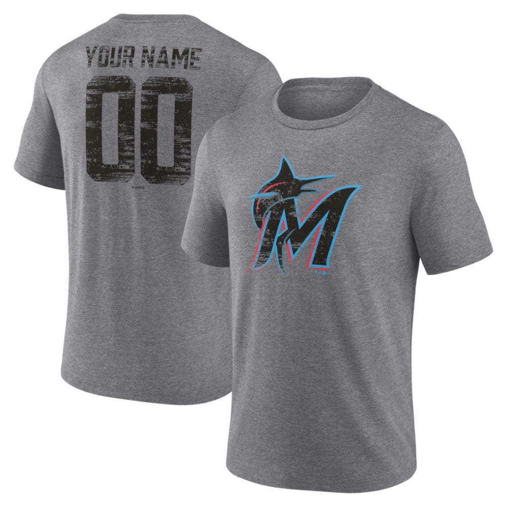 MLB Miami Marlins Heritage Personalized Any Name & Number Tri-Blend T-Shirt