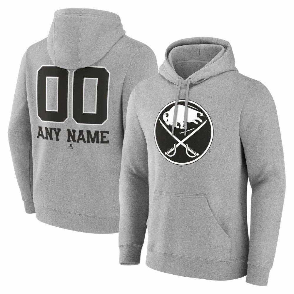 NHL Gray Buffalo Sabres Big & Tall Personalized Name & Number Monochrome Pullover Hoodie
