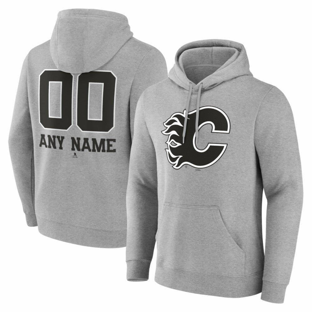 NHL Gray Calgary Flames Big & Tall Personalized Name & Number Monochrome Pullover Hoodie