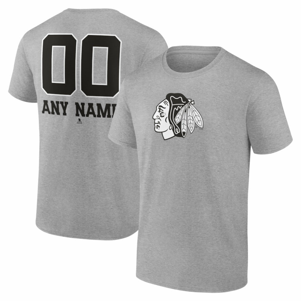 NHL Gray Chicago Blackhawks Big & Tall Personalized Name & Number Monochrome T-Shirt