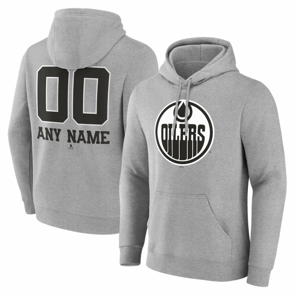 NHL Gray Edmonton Oilers Big & Tall Personalized Name & Number Monochrome Pullover Hoodie