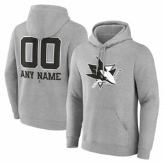 NHL Gray San Jose Sharks Big & Tall Personalized Name & Number Monochrome Pullover Hoodie