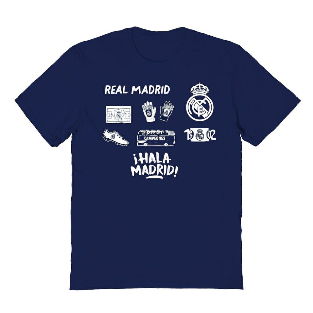 Real Madrid Vive La Fete Youth Impressions Icons T-Shirt - Navy