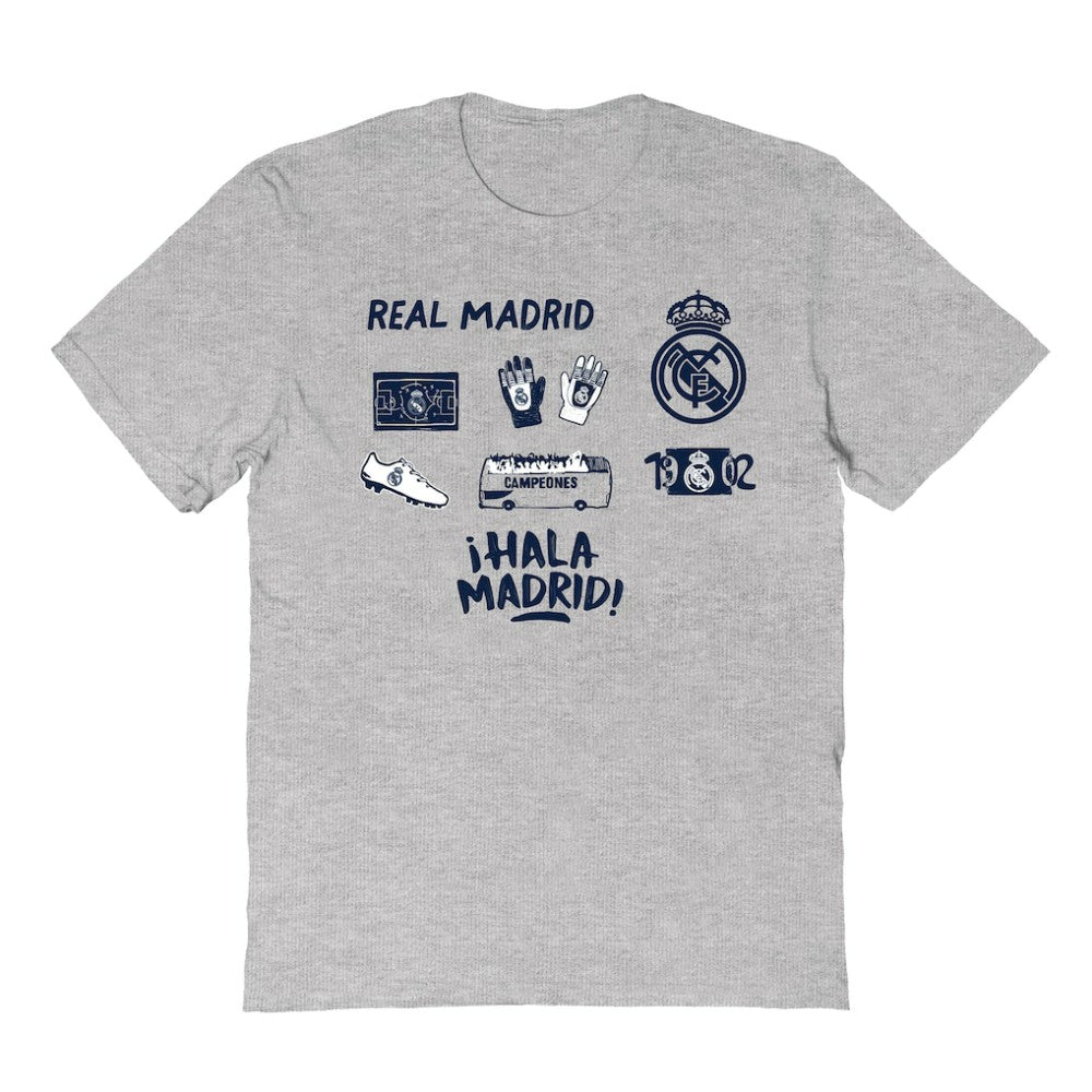 Real Madrid Vive La Fete Youth Impressions Icons T-Shirt - Gray