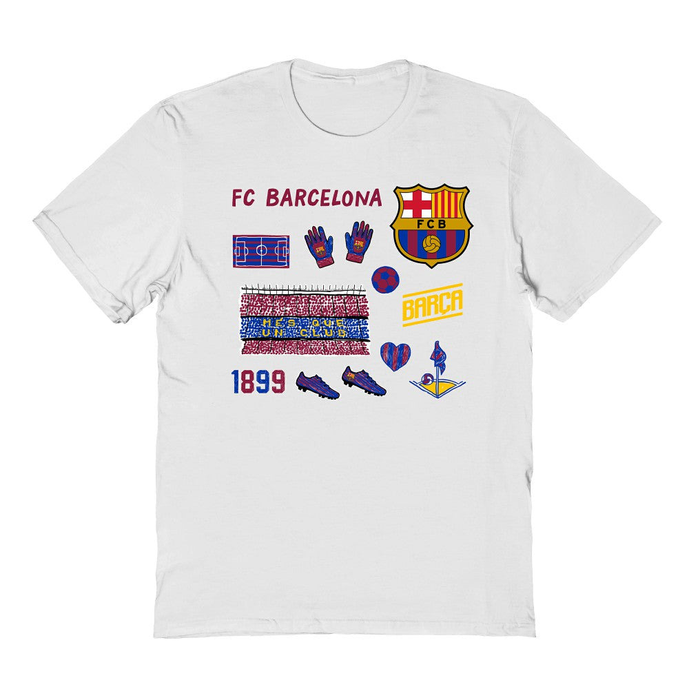 Barcelona Vive La Fete Youth Impressions Icons T-Shirt - White