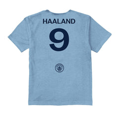 Erling Haaland Manchester City Vive La Fete Youth Player Name & Number Color Badge T-Shirt - Light Blue