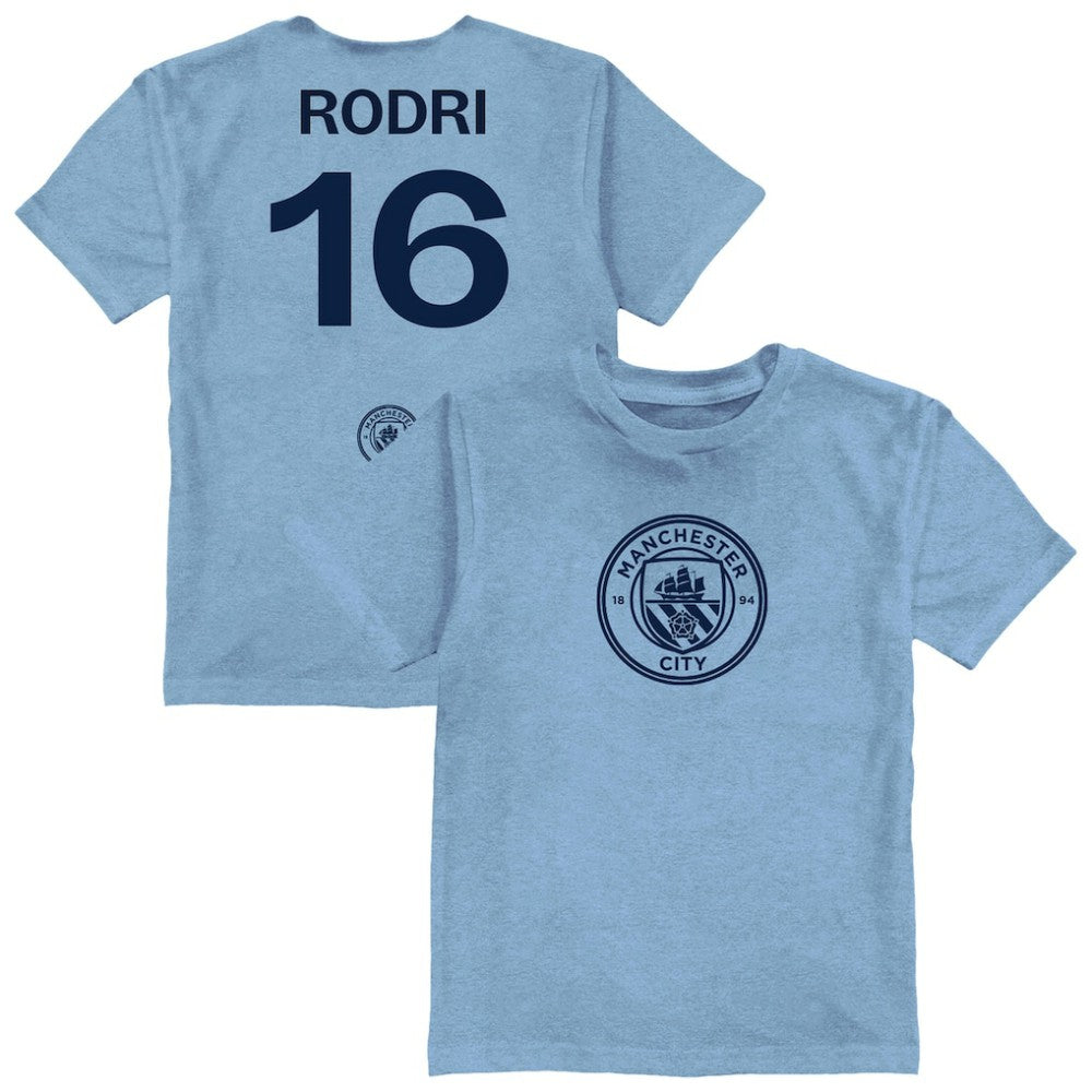 Rodri Manchester City Vive La Fete Youth Player Name & Number Color Badge T-Shirt - Light Blue