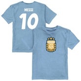 Lionel Messi Argentina National Team Vive La Fete Youth Player Name & Number Color Badge T-Shirt - Light Blue