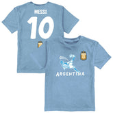 Lionel Messi Argentina National Team Vive La Fete Youth Player Name & Number Chilena Style T-Shirt - Light Blue