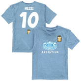 Lionel Messi Argentina National Team Vive La Fete Youth Player Name & Number Stadium Style T-Shirt - Light Blue