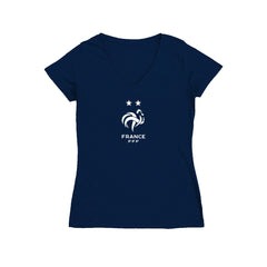 France National Team Vive La Fete Women's Color Badge V-Neck Fitted T-Shirt - Navy