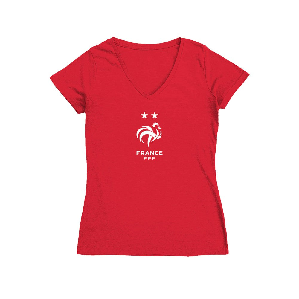 France National Team Vive La Fete Women's Color Badge V-Neck Fitted T-Shirt - Red