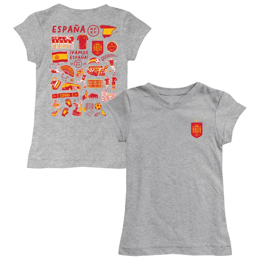 Spain National Team Vive La Fete Girls Youth Impressions Artwork Fitted T-Shirt - Gray