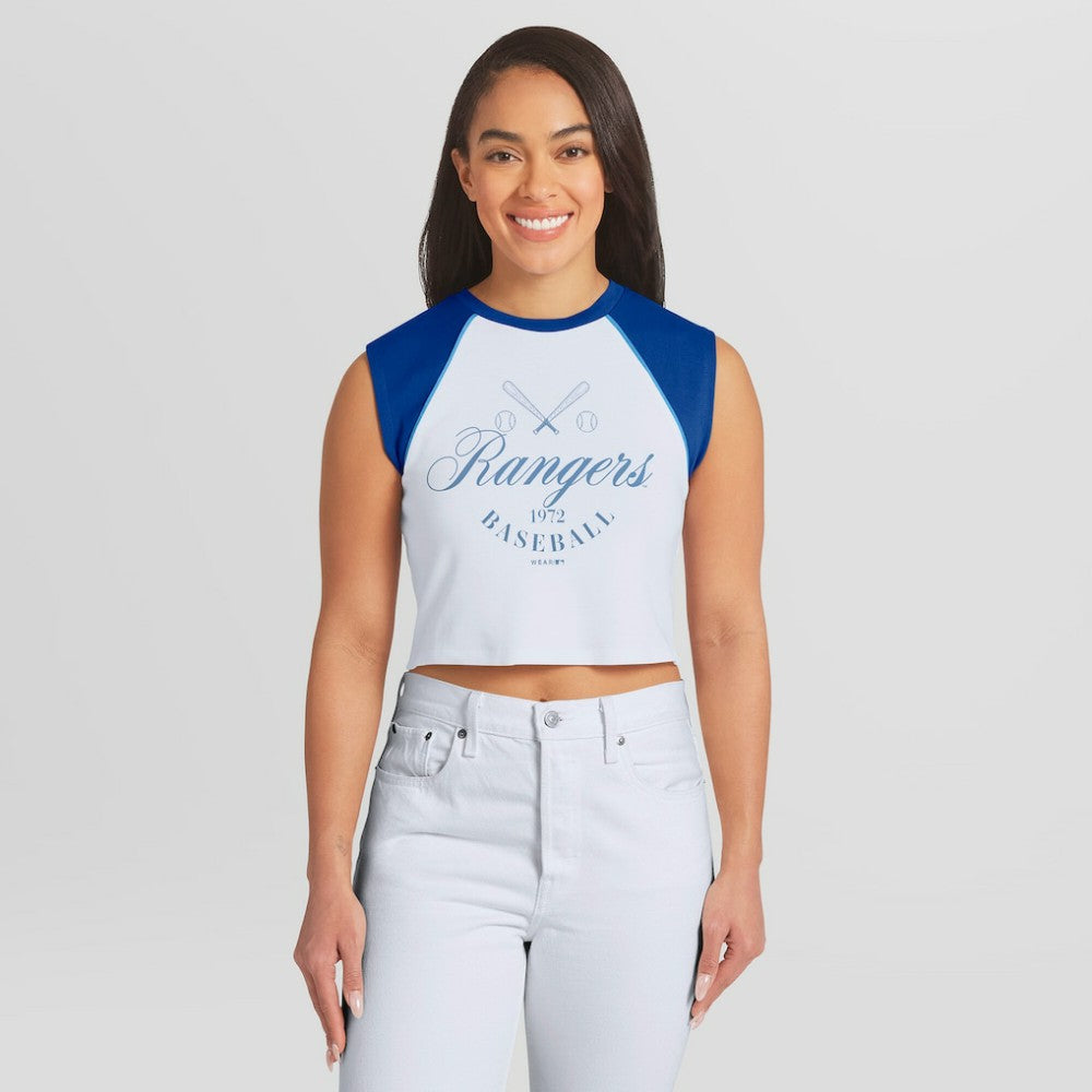 MLB Texas Rangers WEAR by Erin Andrews Women's Cooperstown Cropped Raglan Tank Top