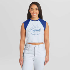 MLB Kansas City Royals WEAR by Erin Andrews Women's Cooperstown Cropped Raglan Tank Top