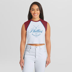 MLB Philadelphia Phillies WEAR by Erin Andrews Women's Cooperstown Cropped Raglan Tank Top