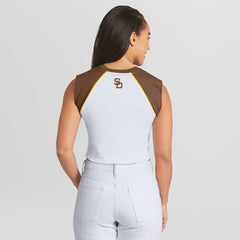 MLB San Diego Padres WEAR by Erin Andrews Women's Cooperstown Cropped Raglan Tank Top