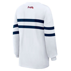 MLB Atlanta Braves WEAR by Erin Andrews Women's Oversized Long Sleeve Striped T-Shirt