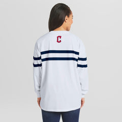 MLB Cleveland Guardians WEAR by Erin Andrews Women's Oversized Long Sleeve Striped T-Shirt