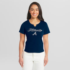 MLB Atlanta Braves WEAR by Erin Andrews Women's Notch Neck Cropped T-Shirt