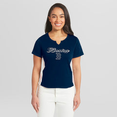 MLB Boston Red Sox WEAR by Erin Andrews Women's Notch Neck Cropped T-Shirt