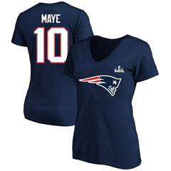 Drake Maye Women's Super Bowl LX Patch Plus Size Name & Number V-Neck T-Shirt - New England Patriots