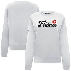 NHL White Calgary Flames Levelwear Women's Yvette Big Script Tri-Blend Sweatshirt