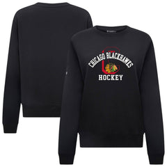 NHL Black Chicago Blackhawks Levelwear Women's Yvette Limelight Big Letter Sweatshirt