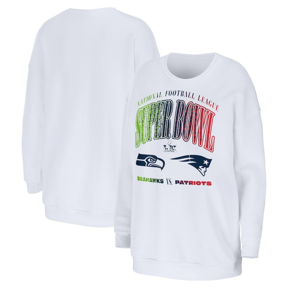 vs. Seattle Seahawks WEAR by Erin Andrews Women's Super Bowl LX Matchup Sweatshirt - New England Patriots