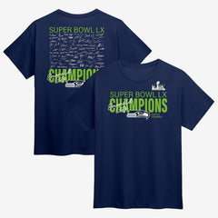 Super Bowl LX Champions Big & Tall Autograph Signing Roster T-Shirt - Seattle Seahawks