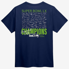 Super Bowl LX Champions Big & Tall Autograph Signing Roster T-Shirt - Seattle Seahawks