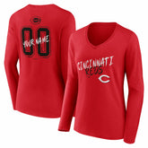 MLB Cincinnati Reds Women's Hustle Personalized Name & Number Long Sleeve V-Neck T-Shirt