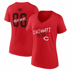 MLB Cincinnati Reds Women's Hustle Personalized Name & Number V-Neck T-Shirt