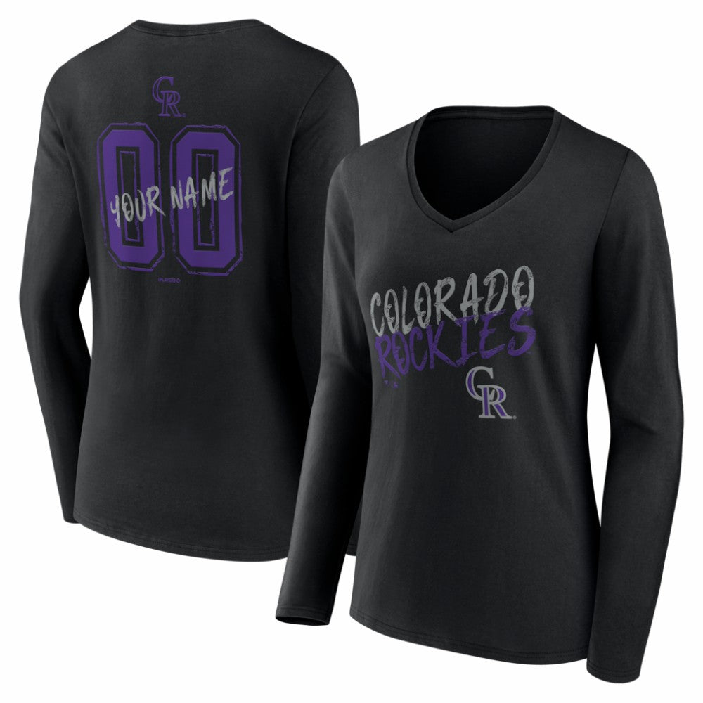 MLB Colorado Rockies Women's Hustle Personalized Name & Number Long Sleeve V-Neck T-Shirt