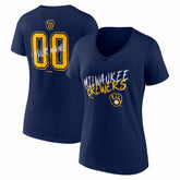 MLB Milwaukee Brewers Women's Hustle Personalized Name & Number V-Neck T-Shirt
