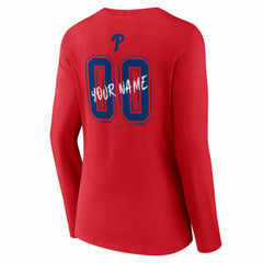 MLB Philadelphia Phillies Women's Hustle Personalized Name & Number Long Sleeve V-Neck T-Shirt