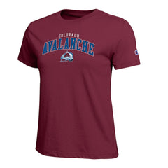 NHL Burgundy Colorado Avalanche Champion Women's Arch Mascot Logo T-Shirt