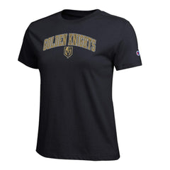 NHL Black Vegas Golden Knights Champion Women's Arch Mascot Logo T-Shirt