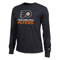 NHL Black Philadelphia Flyers Champion Women's Wordmark Lockup Long Sleeve T-Shirt