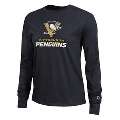 NHL Black Pittsburgh Penguins Champion Women's Wordmark Lockup Long Sleeve T-Shirt