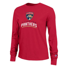 NHL Red Florida Panthers Champion Women's Wordmark Lockup Long Sleeve T-Shirt