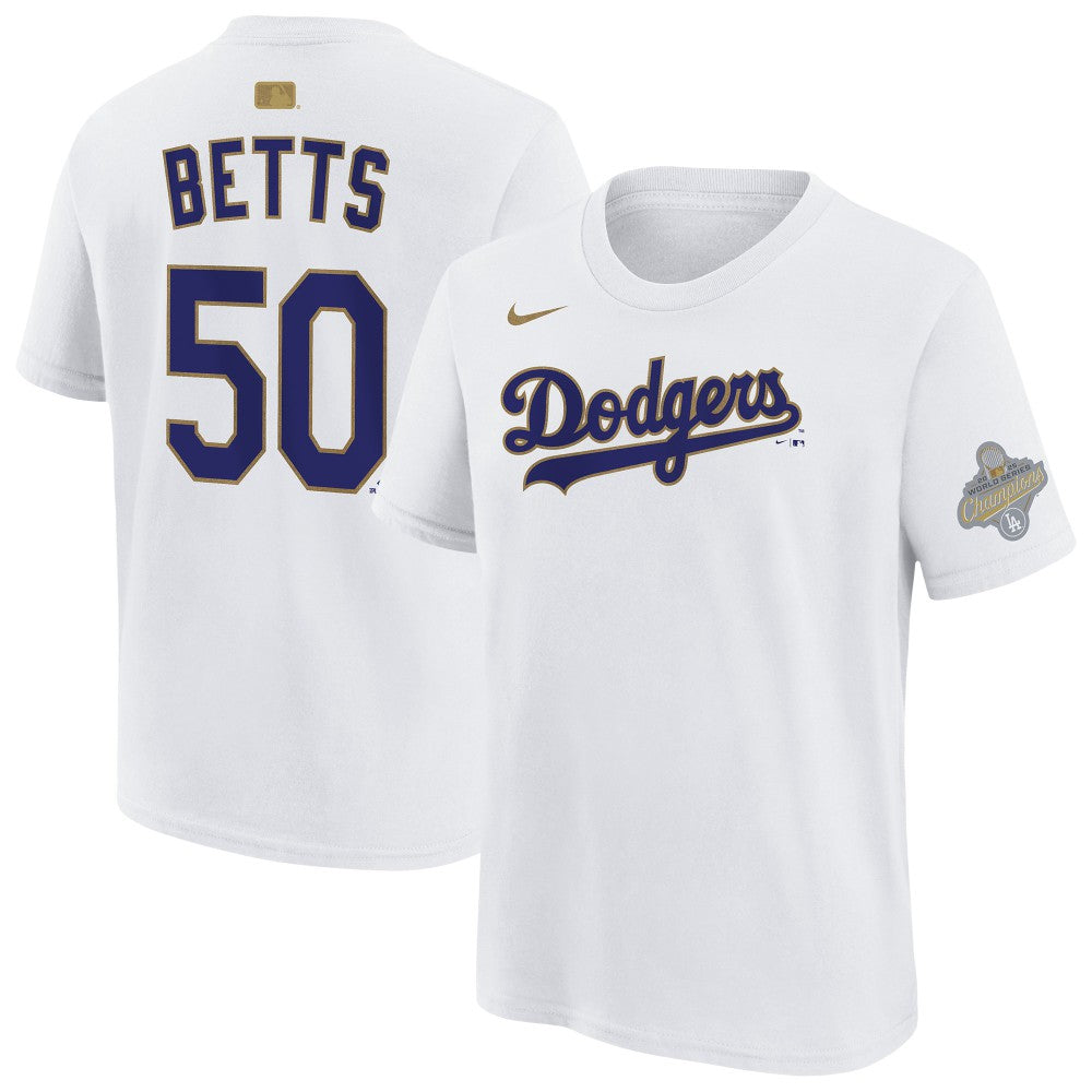 MLB Mookie Betts Los Angeles Dodgers Nike Youth 2026 Gold Collection Name & Number T-Shirt