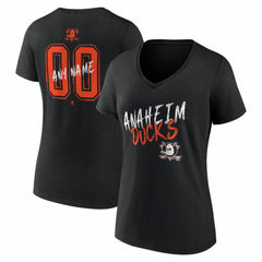 NHL Black Anaheim Ducks Women's Hustle Personalized Name & Number V-Neck T-Shirt
