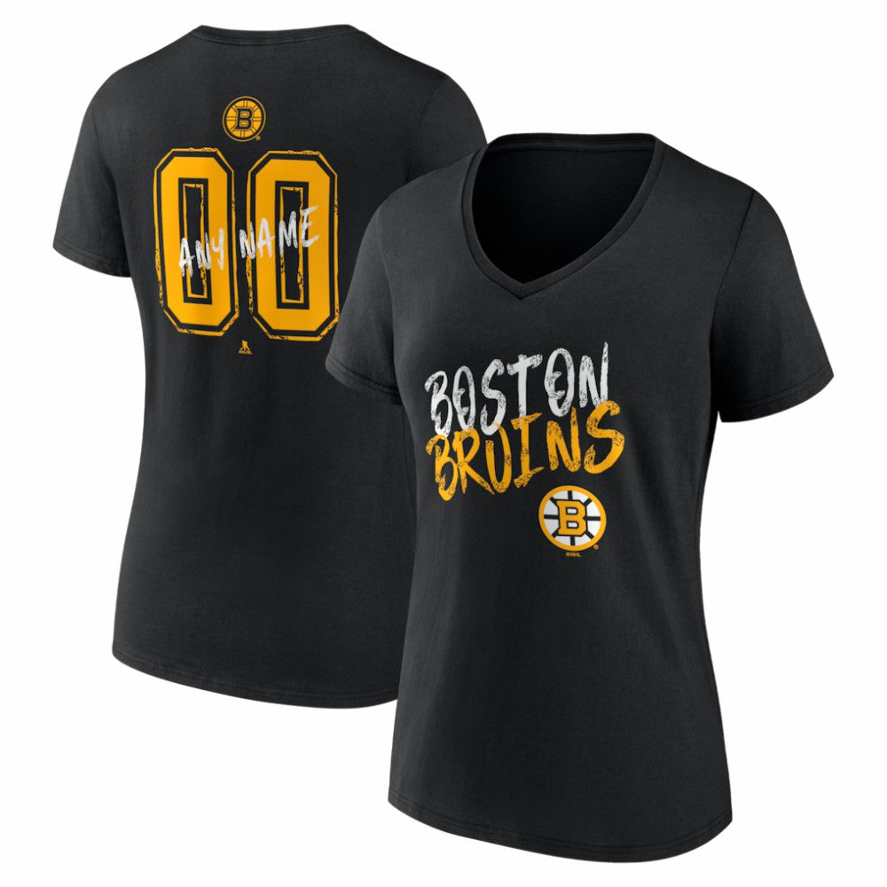 NHL Black Boston Bruins Women's Hustle Personalized Name & Number V-Neck T-Shirt
